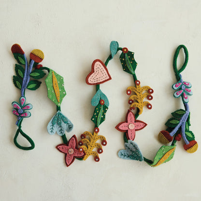 Handmade Wool Felt Flowers & Hearts Garland