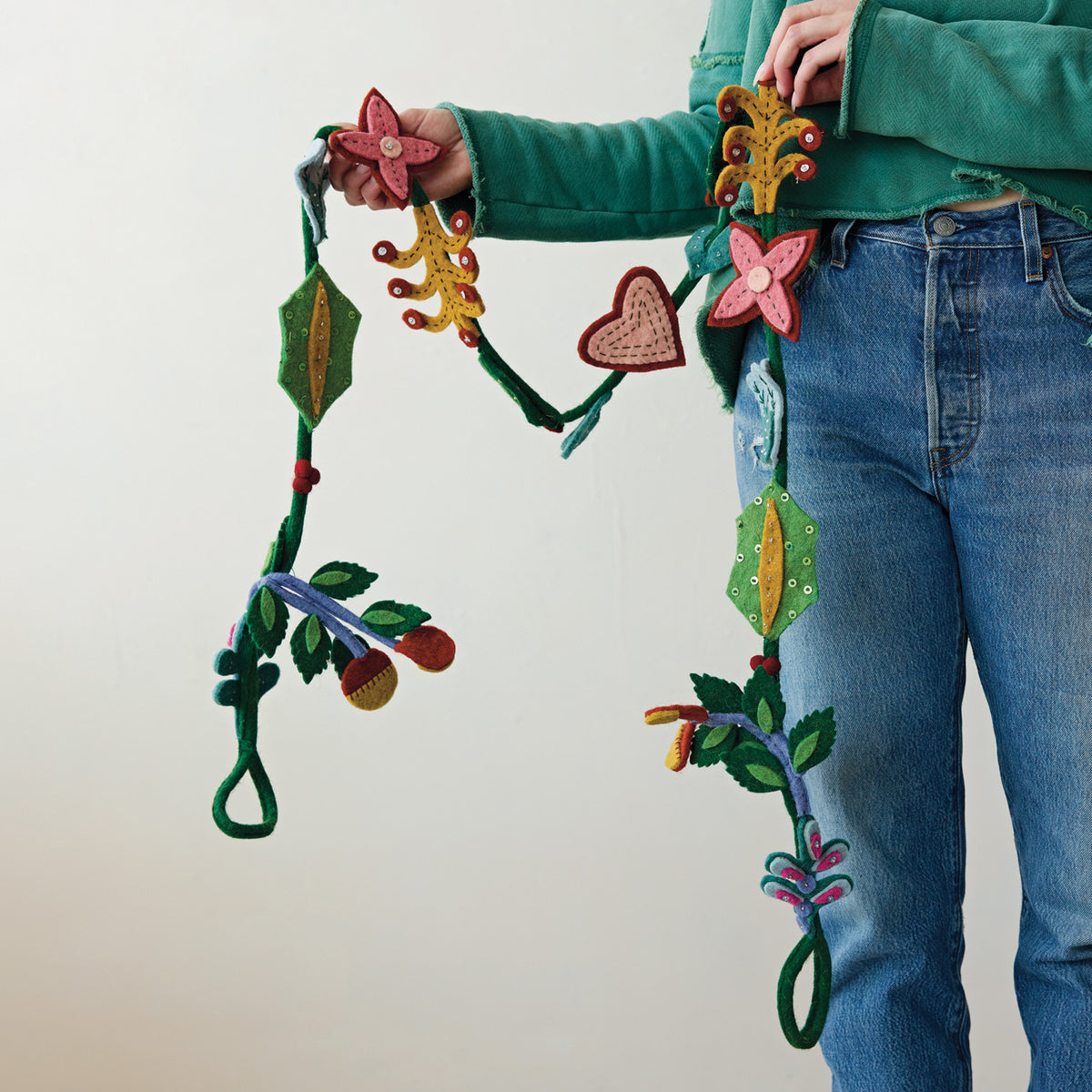 Handmade Wool Felt Flowers & Hearts Garland