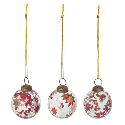 Hand-Painted Glass Ball Ornament with Poinsettia Design, Light Pink, Dark Pink, 3 Styles