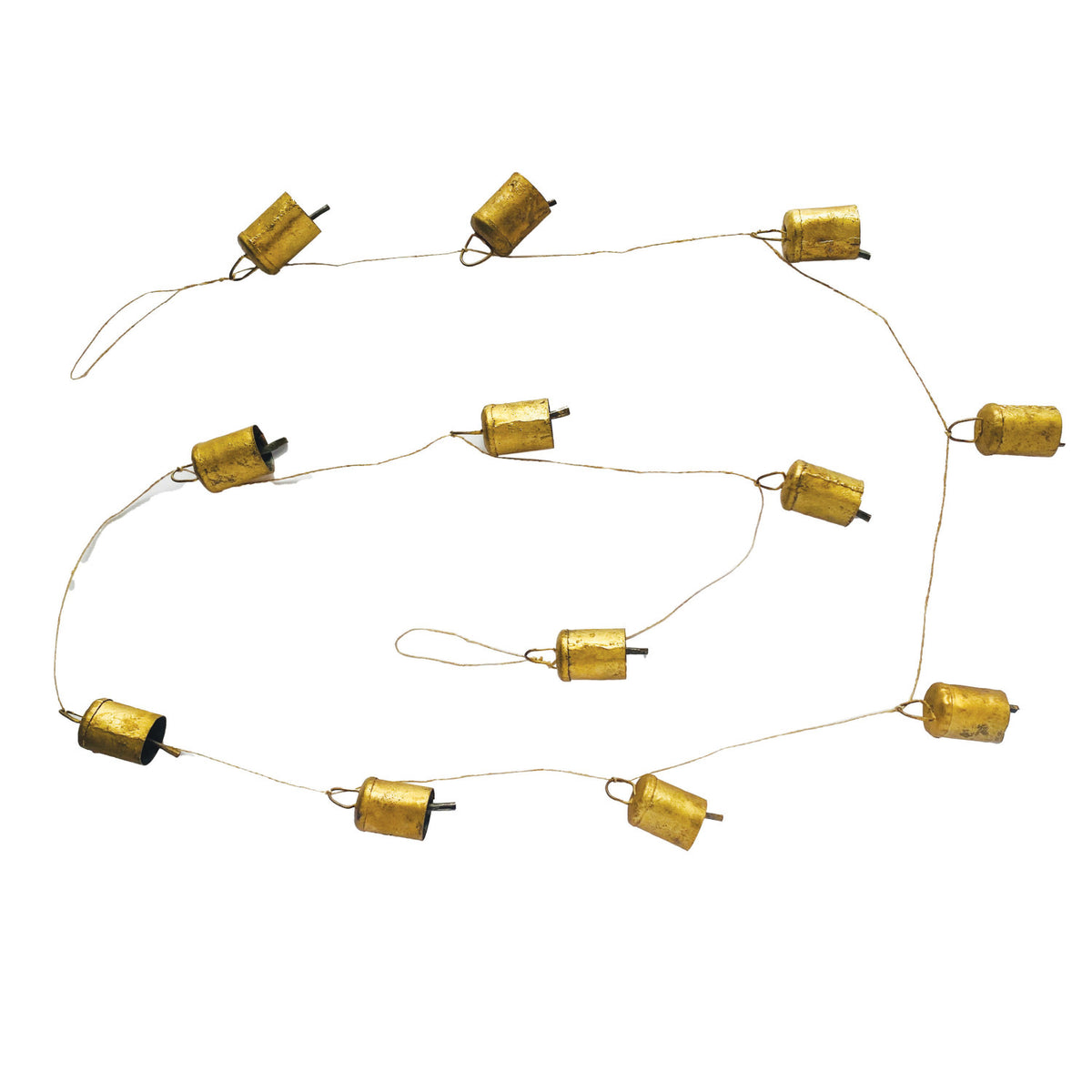Metal Bell Garland with Jute Cord, Gold Finish