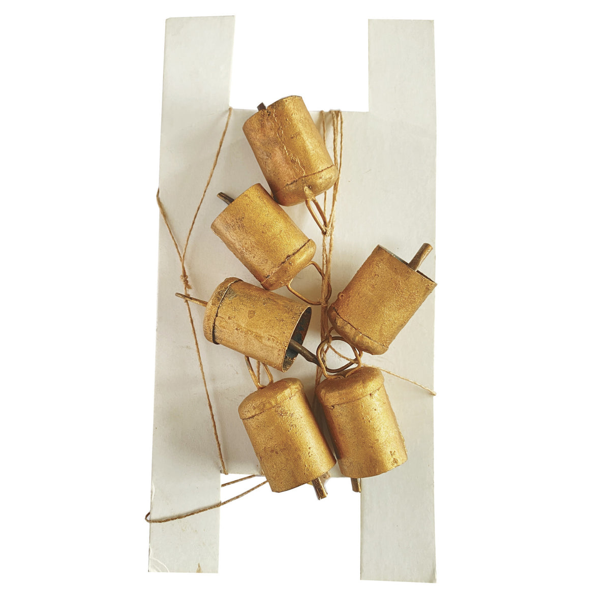 Metal Bell Garland with Jute Cord, Gold Finish