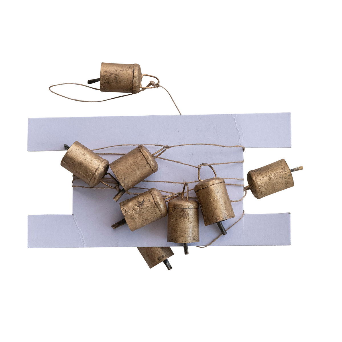 Metal Bell Garland with Jute Cord, Gold Finish