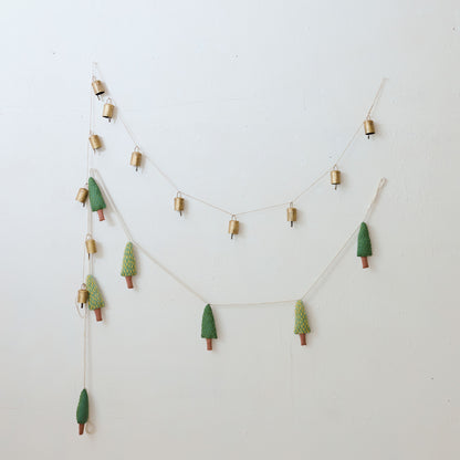 Metal Bell Garland with Jute Cord, Gold Finish