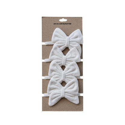 Cotton Velvet Bow Napkin Ties, White, Set of 4 on Card