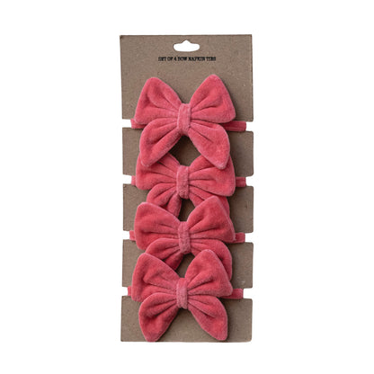 Cotton Velvet Bow Napkin Ties, Pink, Set of 4 on Card