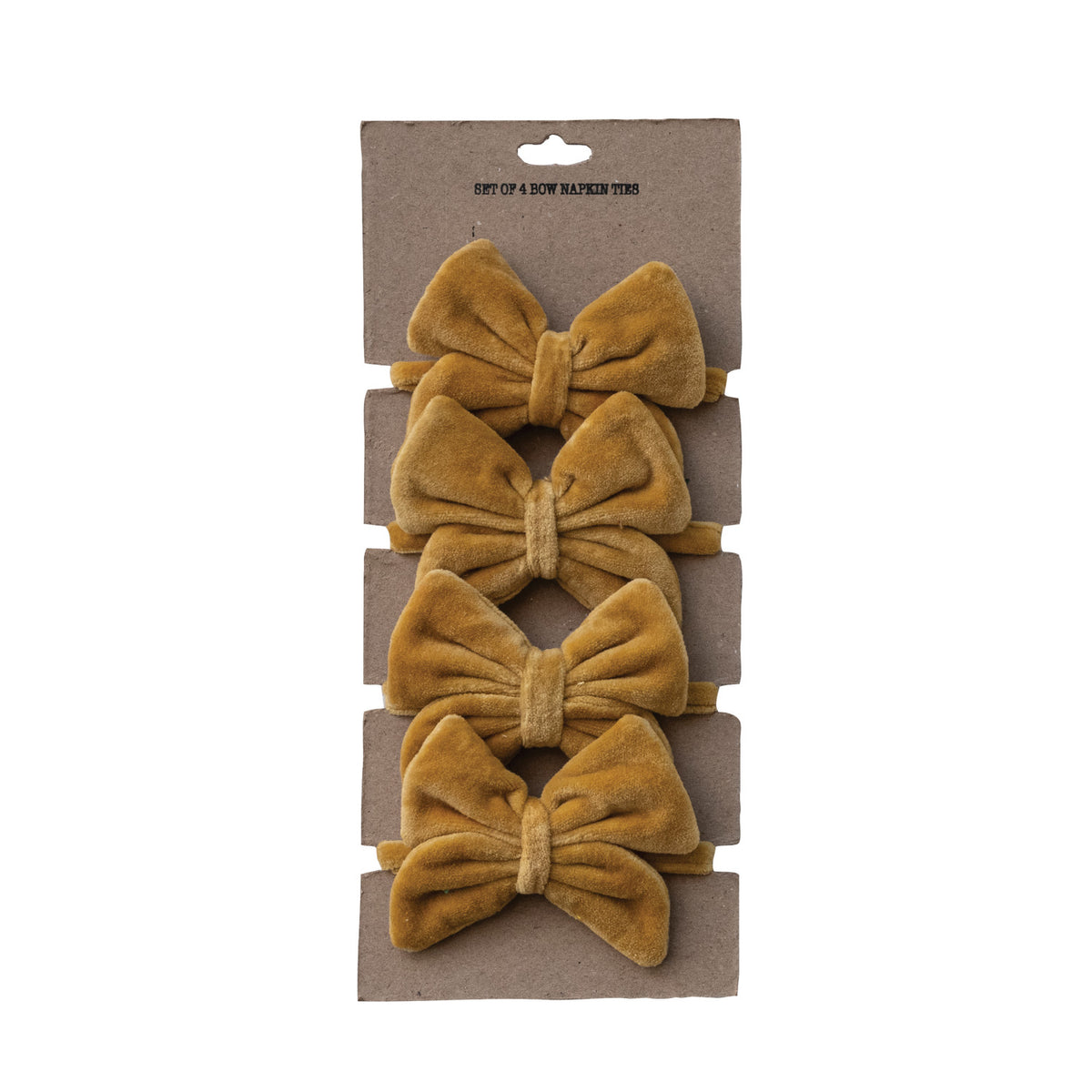 Cotton Velvet Bow Napkin Ties, Mustard Color, Set of 4 on Card