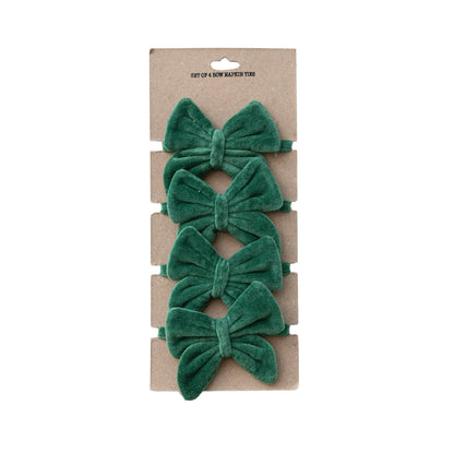 Cotton Velvet Bow Napkin Ties, Green, Set of 4 on Card