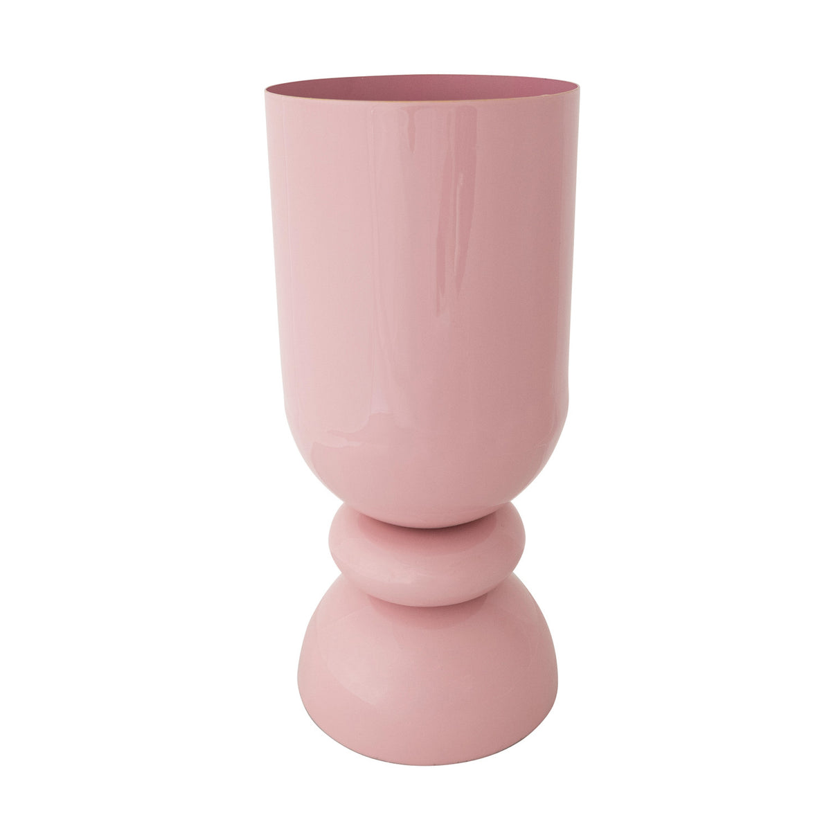 Enameled Metal Footed Vase, Pink