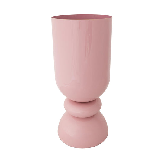 Enameled Metal Footed Vase, Pink