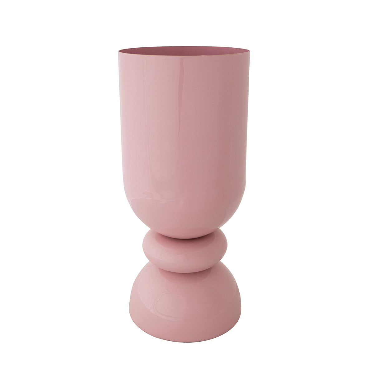 Enameled Metal Footed Vase, Pink