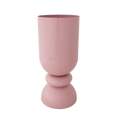 Enameled Metal Footed Vase, Pink