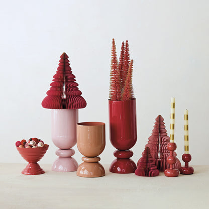 Enameled Metal Footed Vase, Pink