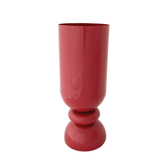 Enameled Metal Footed Vase, Cranberry Color