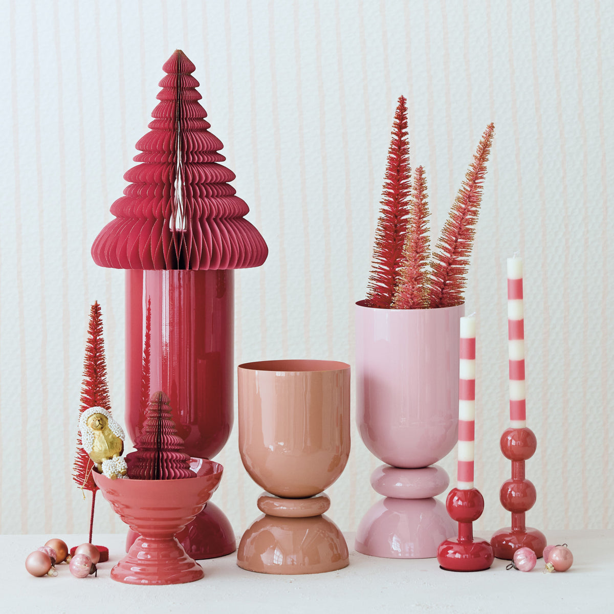 Enameled Metal Footed Vase, Blush Color