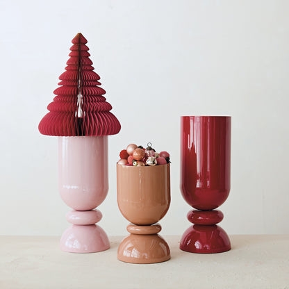 Enameled Metal Footed Vase, Blush Color