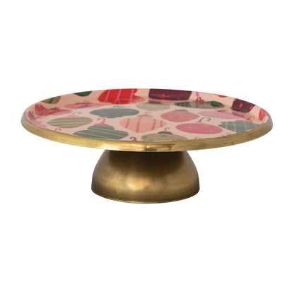 Enameled Metal Pedestal with Ornaments Pattern & Gold Finish