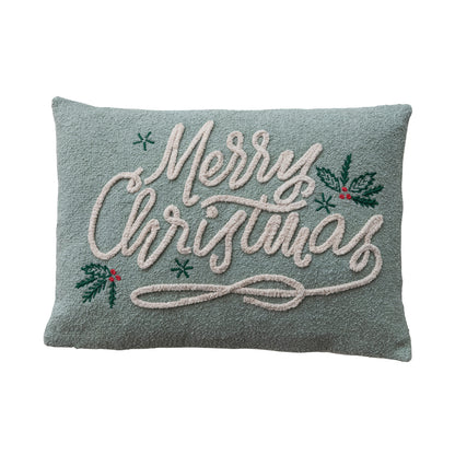 Woven Fabric Lumbar Pillow with Chenille Embroidery & Cotton Back
