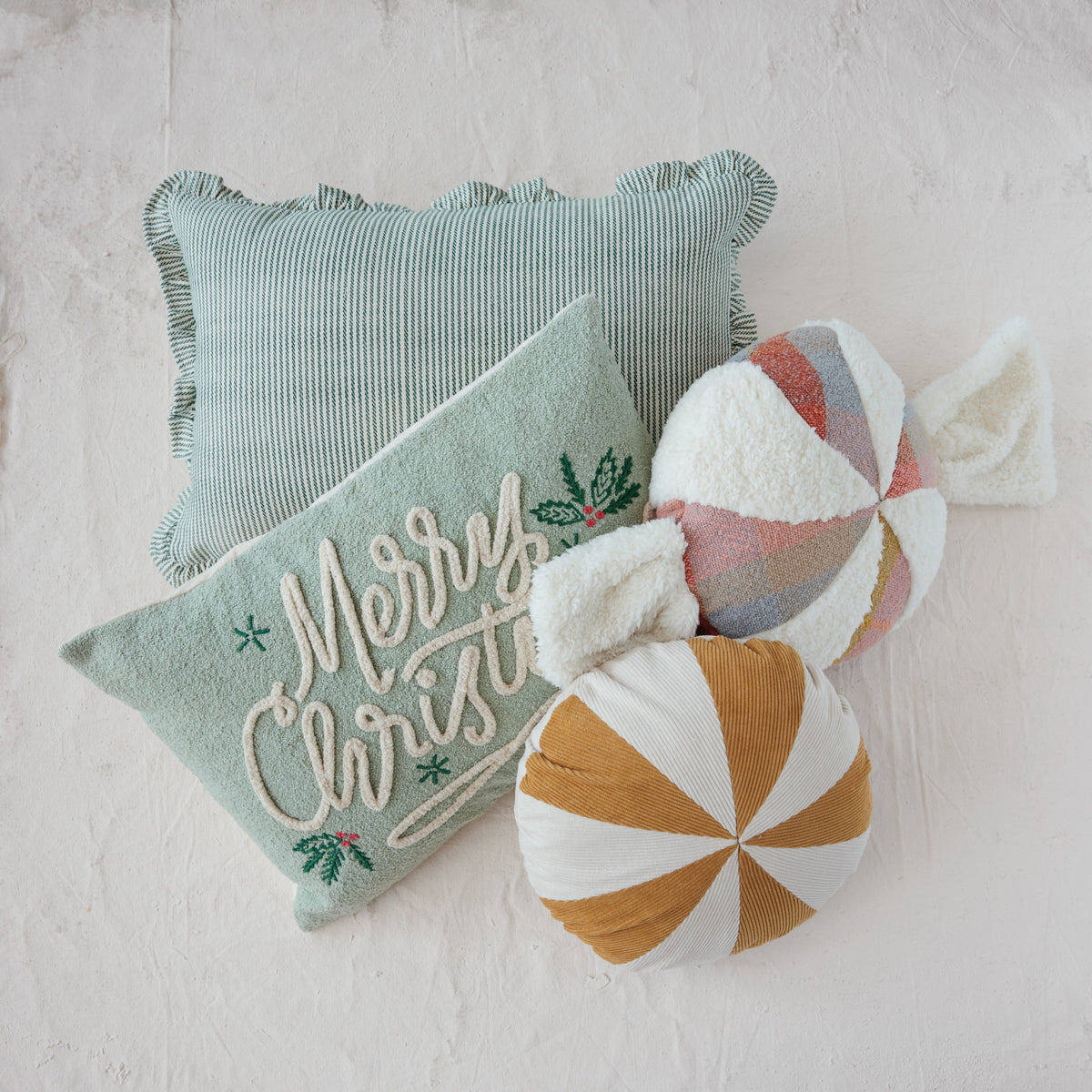 Woven Fabric Lumbar Pillow with Chenille Embroidery & Cotton Back