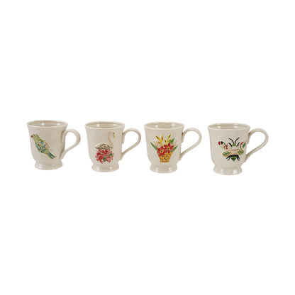 14 oz. Embossed Stoneware Footed Mug with Holiday Icon, 4 Styles ©