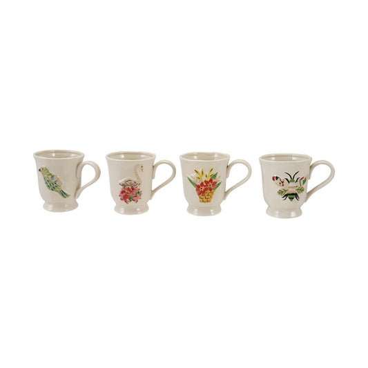 14 oz. Embossed Stoneware Footed Mug with Holiday Icon, 4 Styles ©