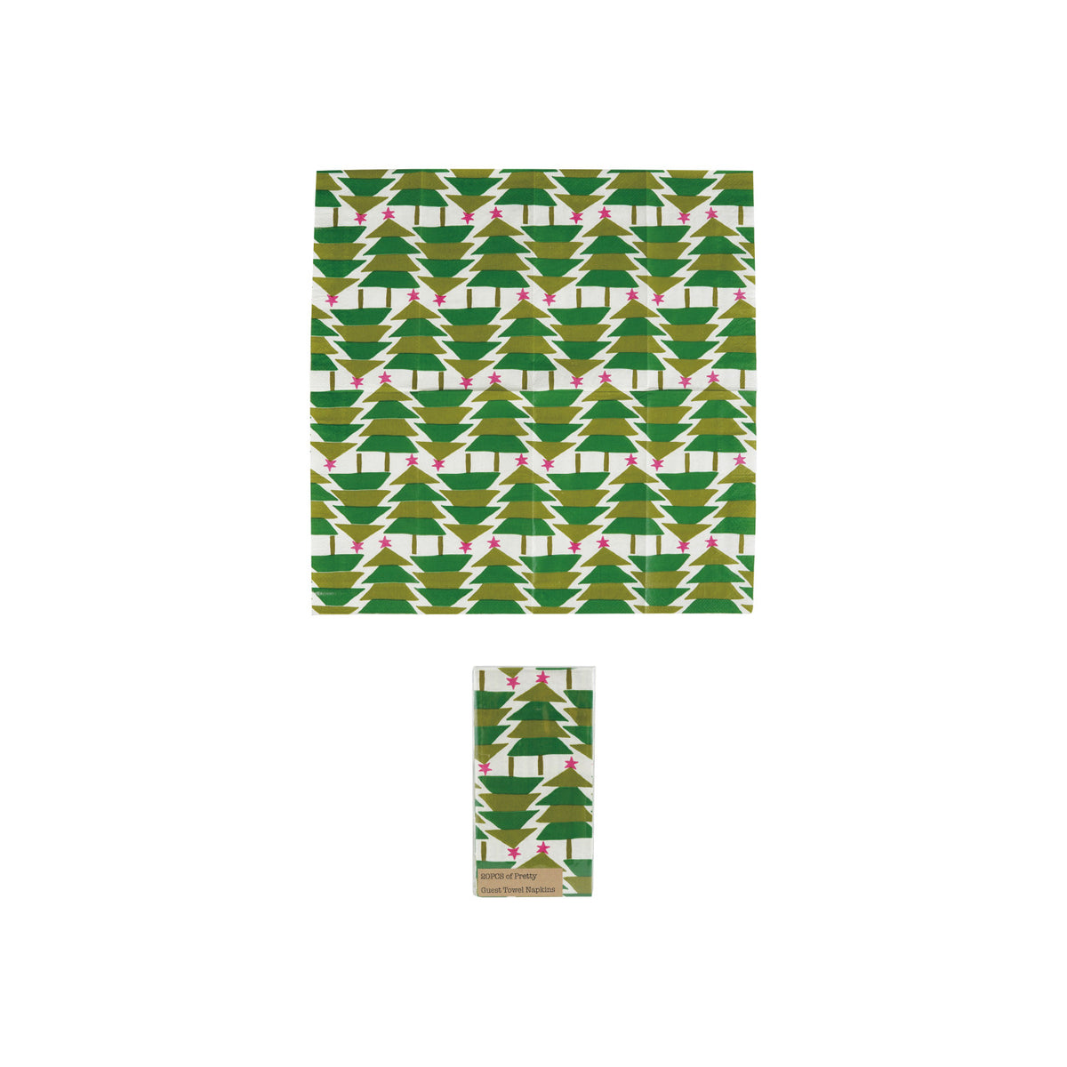 Paper Napkins with Tree Pattern, Green, White & Fuchsia Color (Contains 20 Folded Pieces) ©
