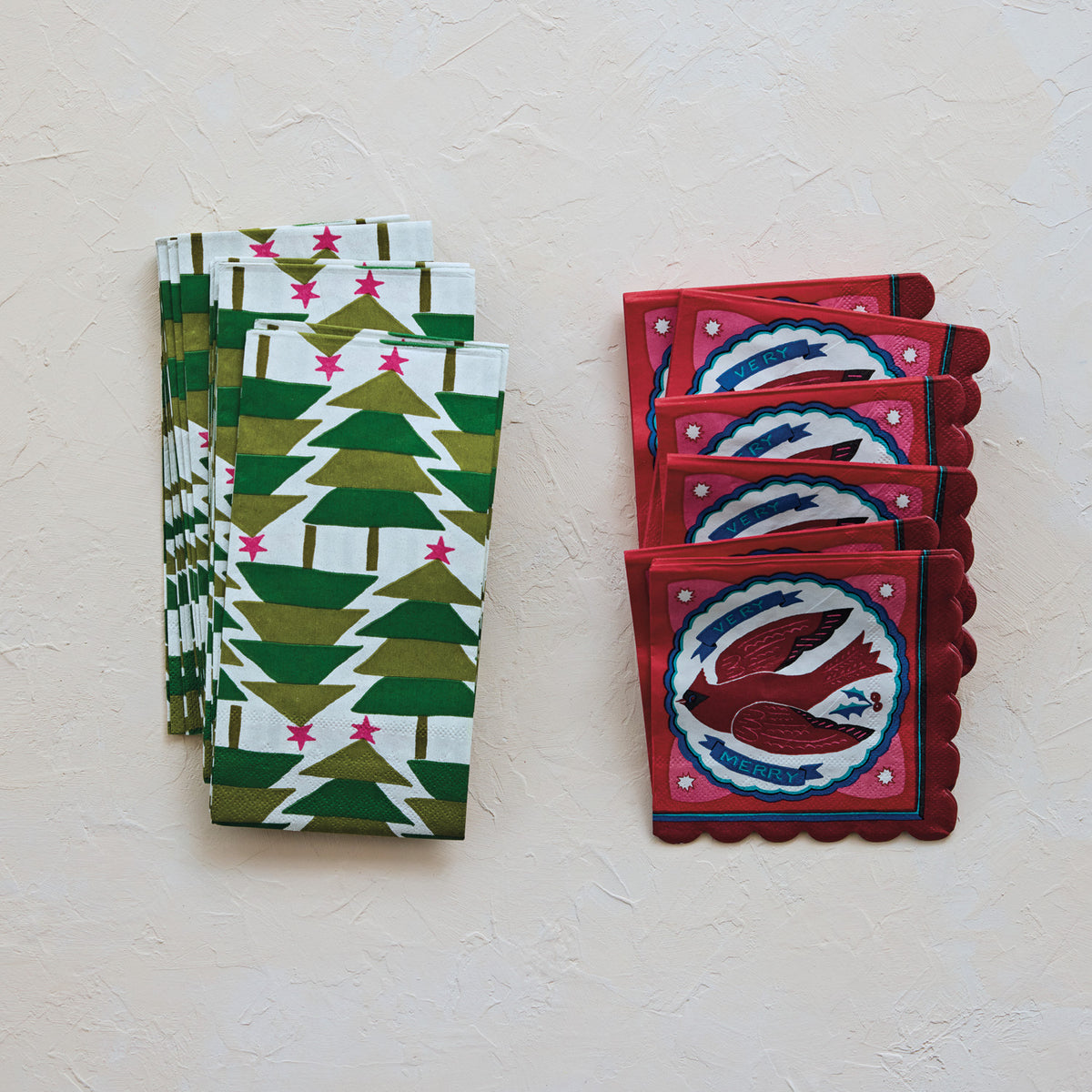 Paper Napkins with Tree Pattern, Green, White & Fuchsia Color (Contains 20 Folded Pieces) ©