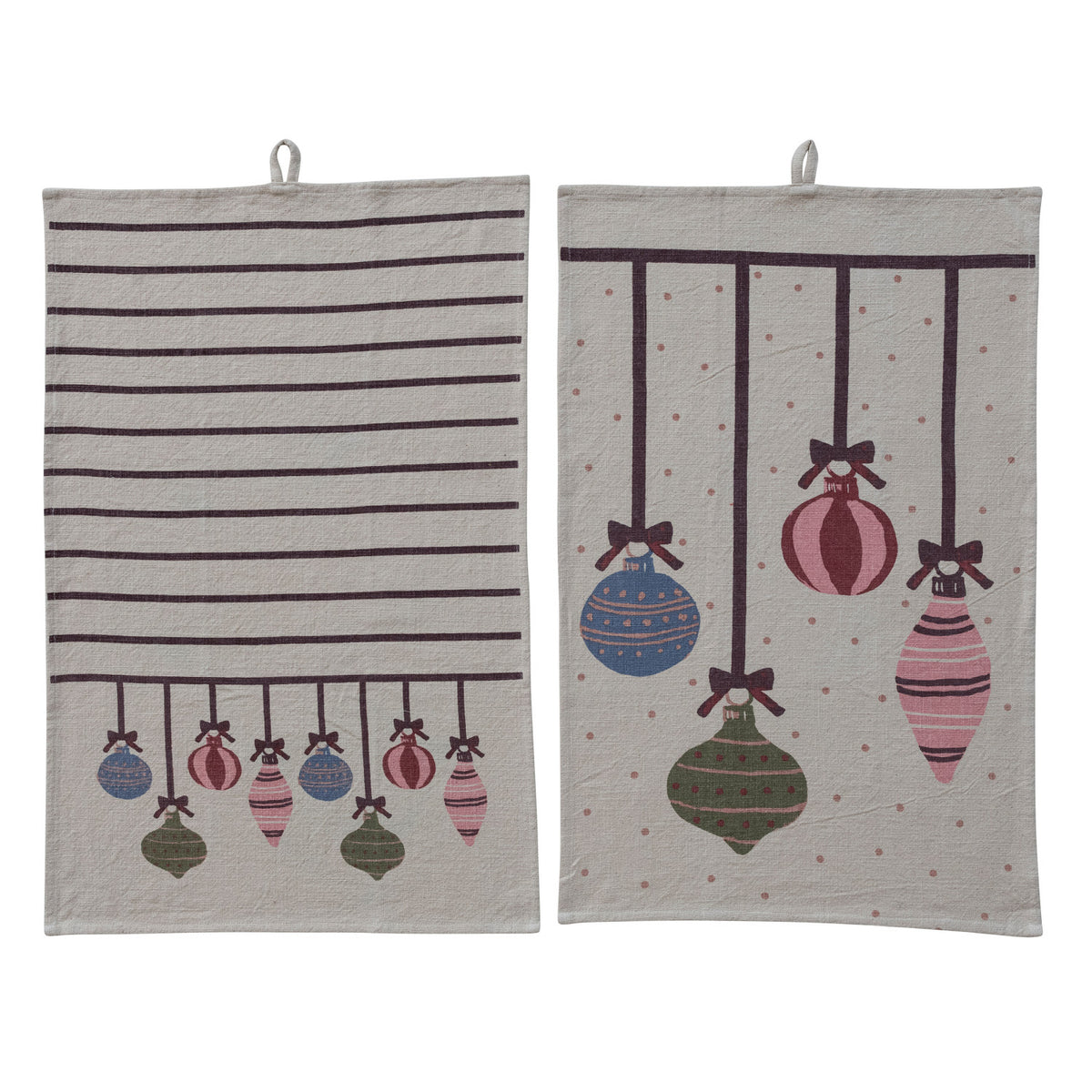 Woven Cotton Printed Tea Towel with Pattern & Ornaments, 2 Styles