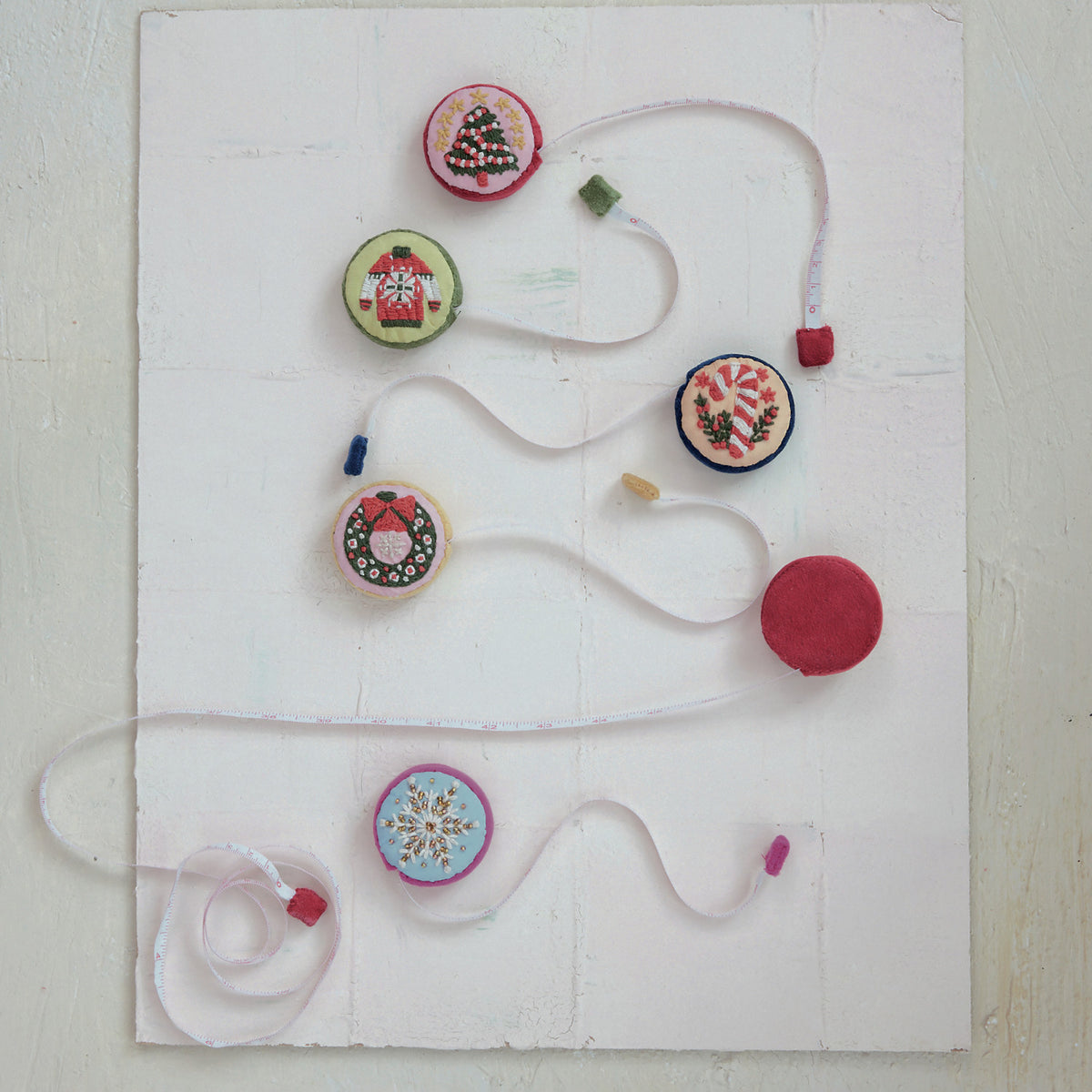 Handmade Embroidered Fabric Tape Measure, 6 Styles (Each Measures 5 Feet)