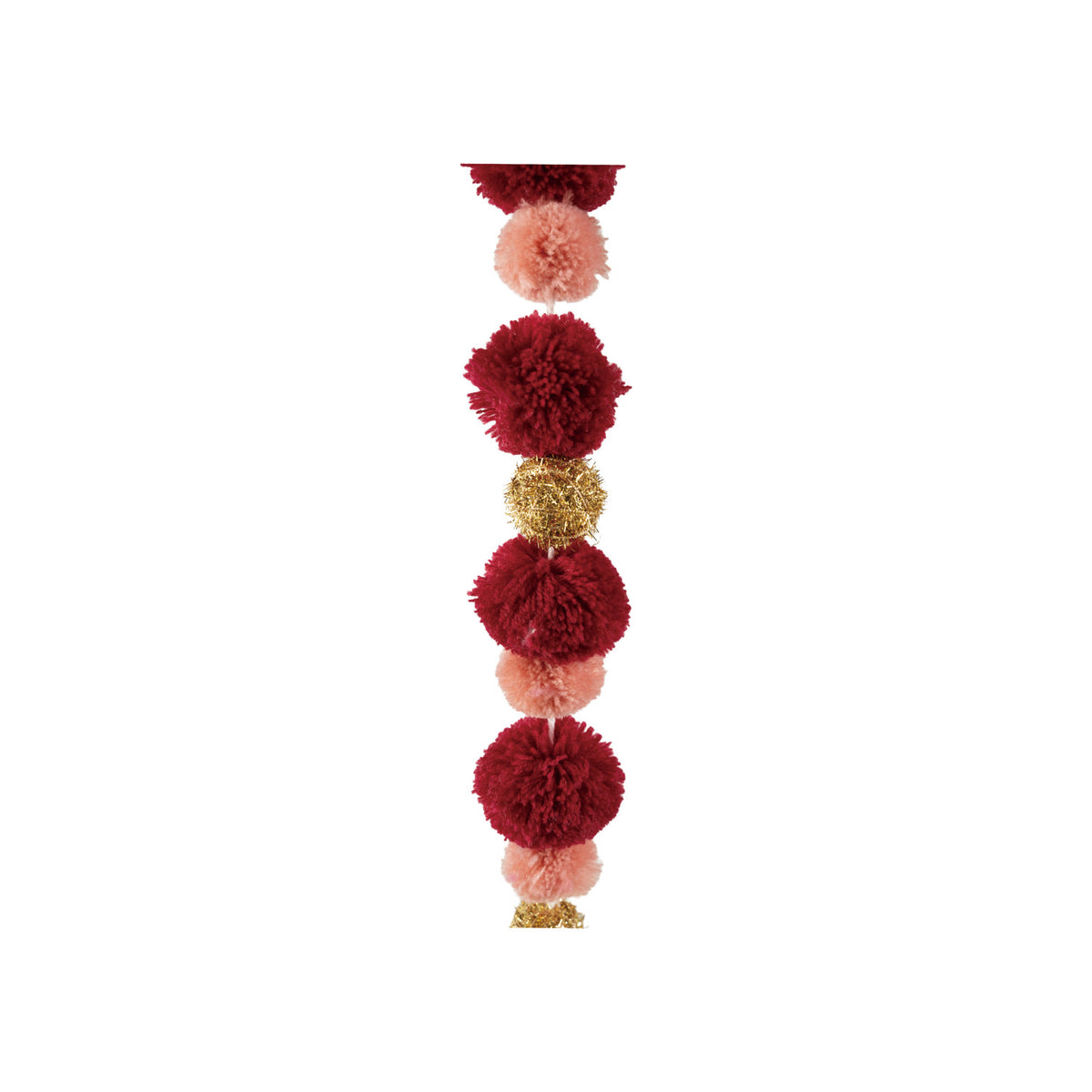 Fabric Pom Pom Garland, Gold Finish, Burgundy & Pink