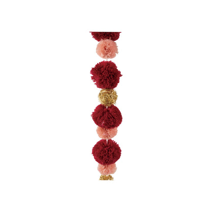 Fabric Pom Pom Garland, Gold Finish, Burgundy & Pink