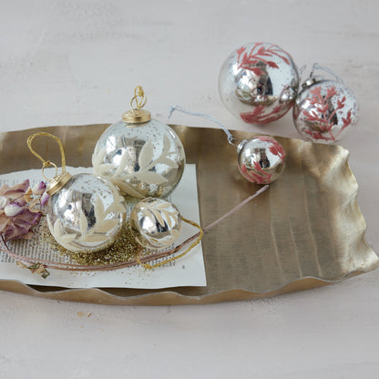 Mercury Glass Ball Ornament with Flocked Pattern, 2 Styles