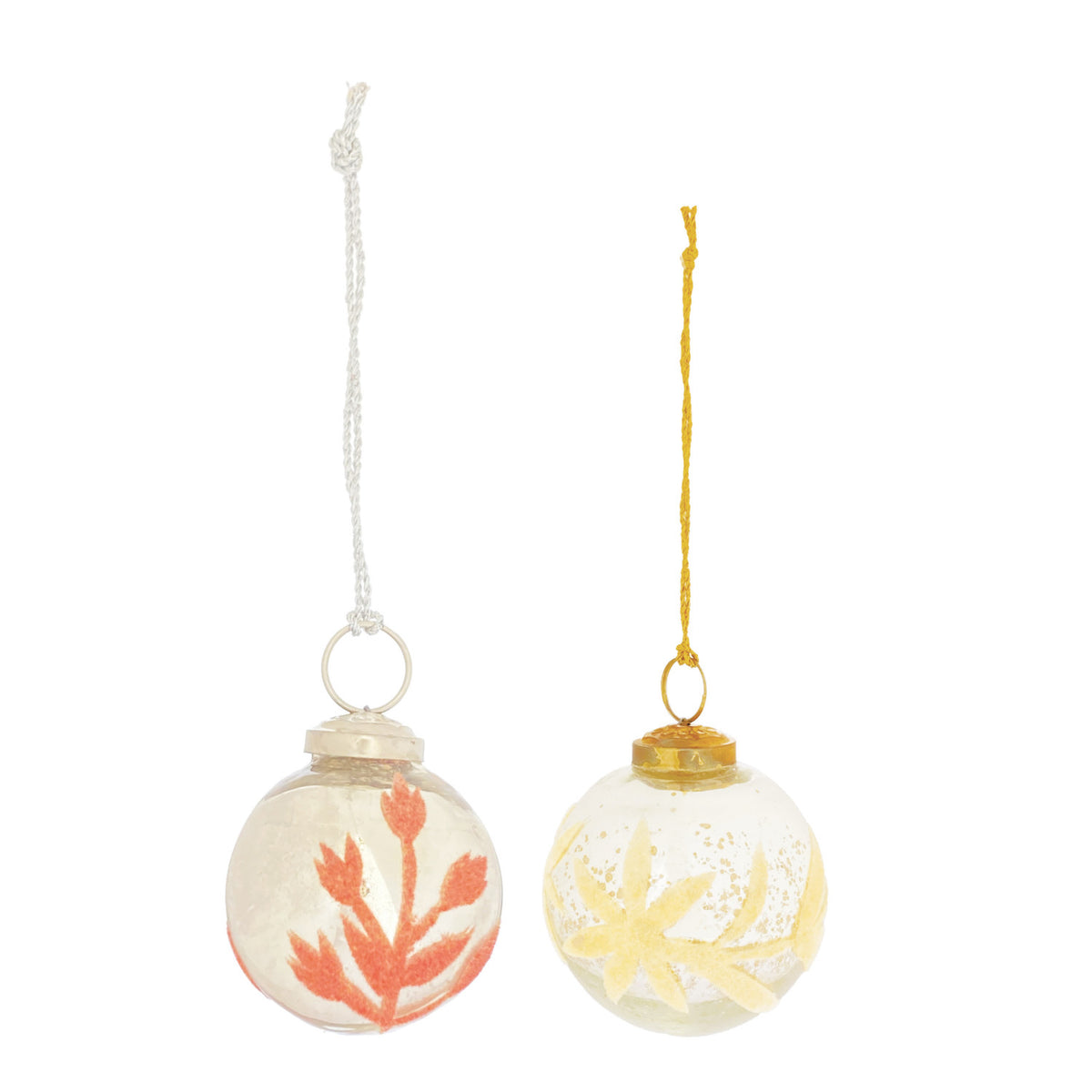 Mercury Glass Ball Ornament with Flocked Pattern, 2 Styles
