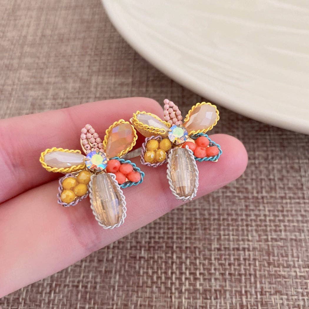 Yellow Colorful Beaded Flower Earrings - La Vie Est Belle