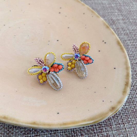 Yellow Colorful Beaded Flower Earrings - La Vie Est Belle