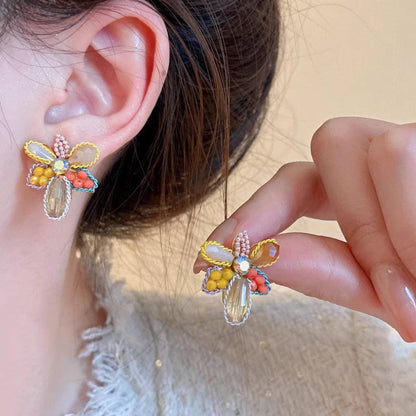 Yellow Colorful Beaded Flower Earrings - La Vie Est Belle